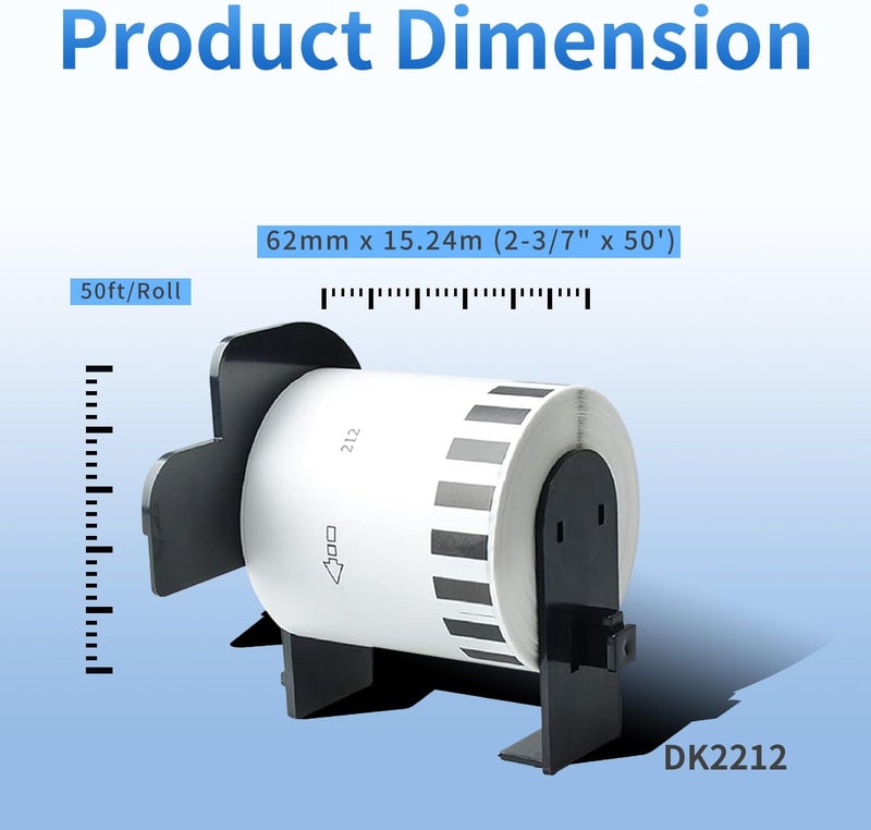 AYMSous Compatible 4 Pack DK-2212 Continuous White Label Paper (2-3/7" x 50'/ 62mm x 15.24m) with 4 Refillable Cartridge Replacement for Brother DK-2212 for QL-700 QL570 QL710W QL800 QL810W QL1060N - Image 2